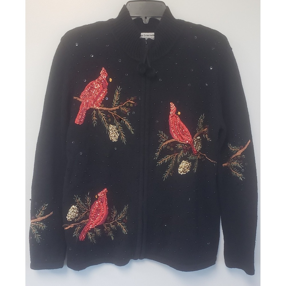 Vintage Tiara International Beaded Cardigan Sweater Cardinals Small